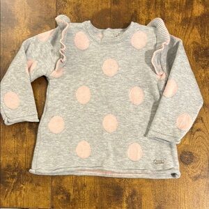 MAYORAL Infant 3mo Girls Cotton Sweater Polka Dots Ruffles Gray Pink Long Sleeve